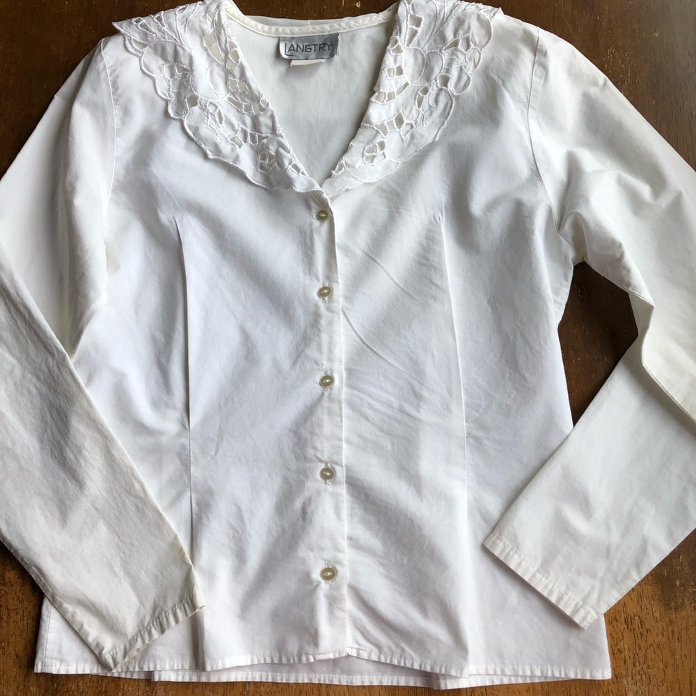 🔥White Button Down Laser Cut Collar Size 6